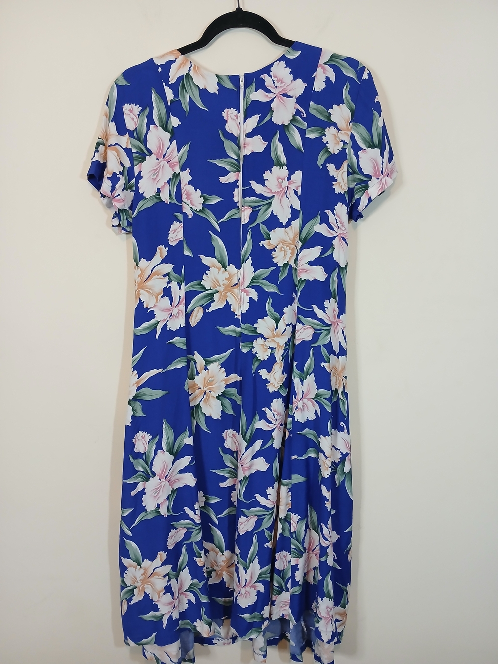A52. Paradise Bay Hawaiian Tropical Hibiscus Floral Blue Muumuu Maxi Dress Small - Picture 4 of 8